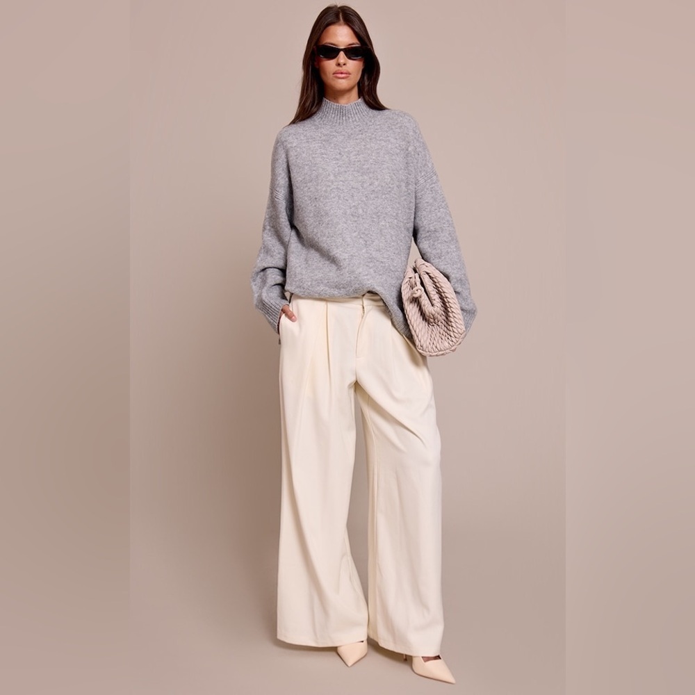 PrettyLittleThing Gray oversized Polo necked Knitted Jumper Sweater